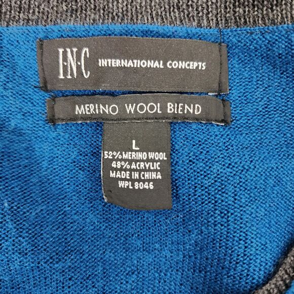INC International Concepts Sweater Large Blue V Neck Pullover Merino Wool Blend - Picture 6 of 7